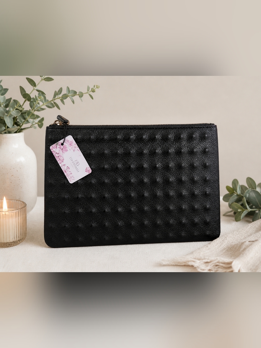✨️ Brentano Black Vegan Leather Oversized Embossed Clutch Pouch NWT✨️